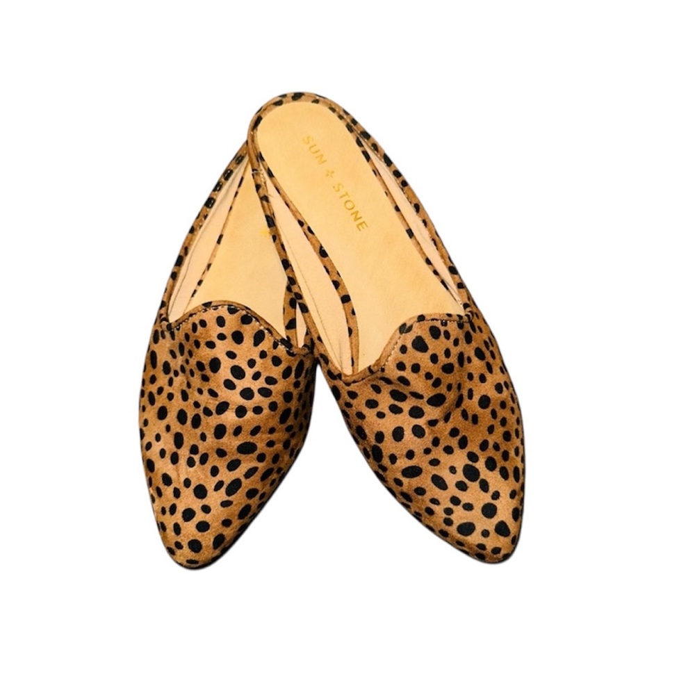 Sun & Stone Woman’s Animal Cheetah Print Slip On Mules